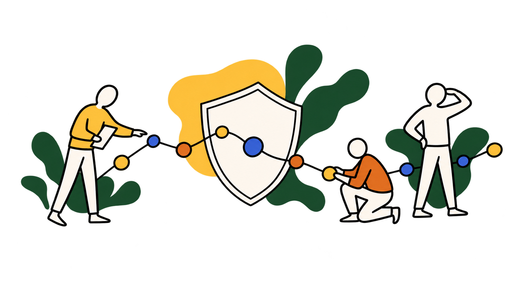 Three people checking and protecting a connected system